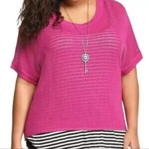 Torrid open knit magenta pink pullover dolman short sleeve sweter woman size 2X‎